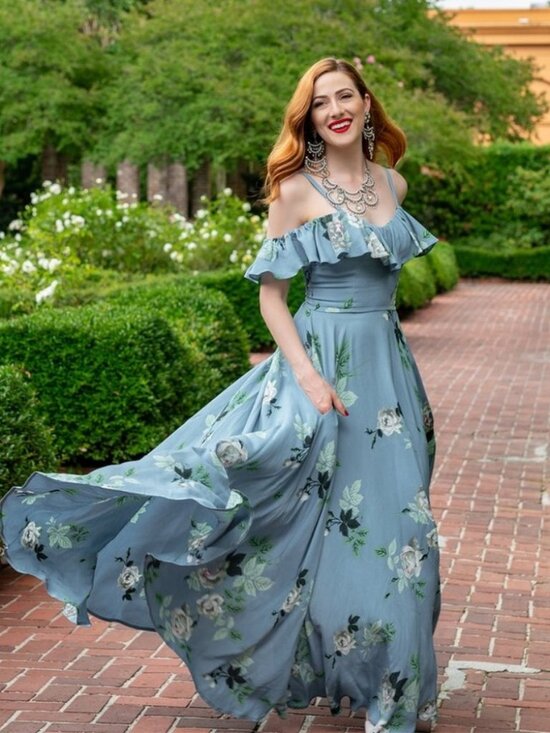 Trashy Diva Dresses & Skirts - Trashy Diva French Blue Roses Hollywood Maxi Dress